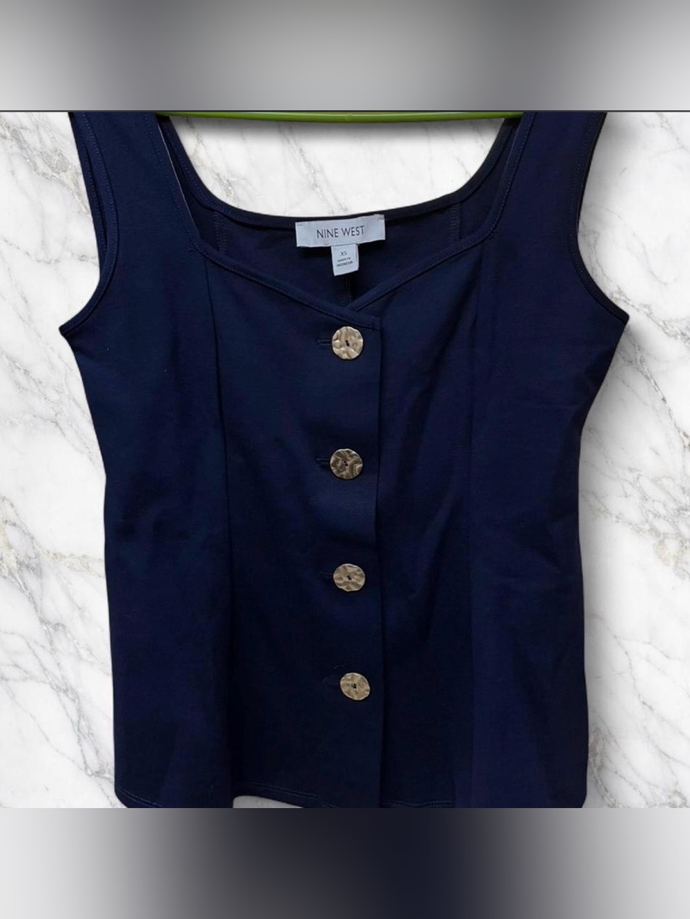 Nine West Navy Sleeveless Button-Front Tank